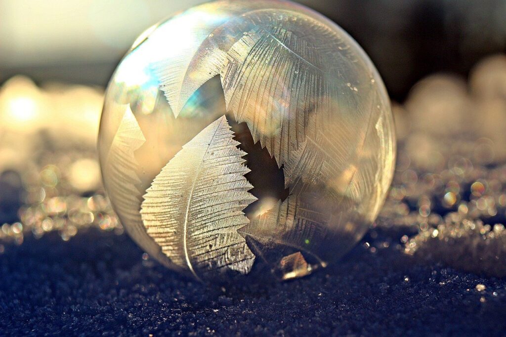 soap bubble, frost bubble, eiskristalle