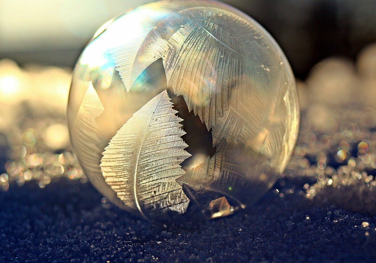 soap bubble, frost bubble, eiskristalle